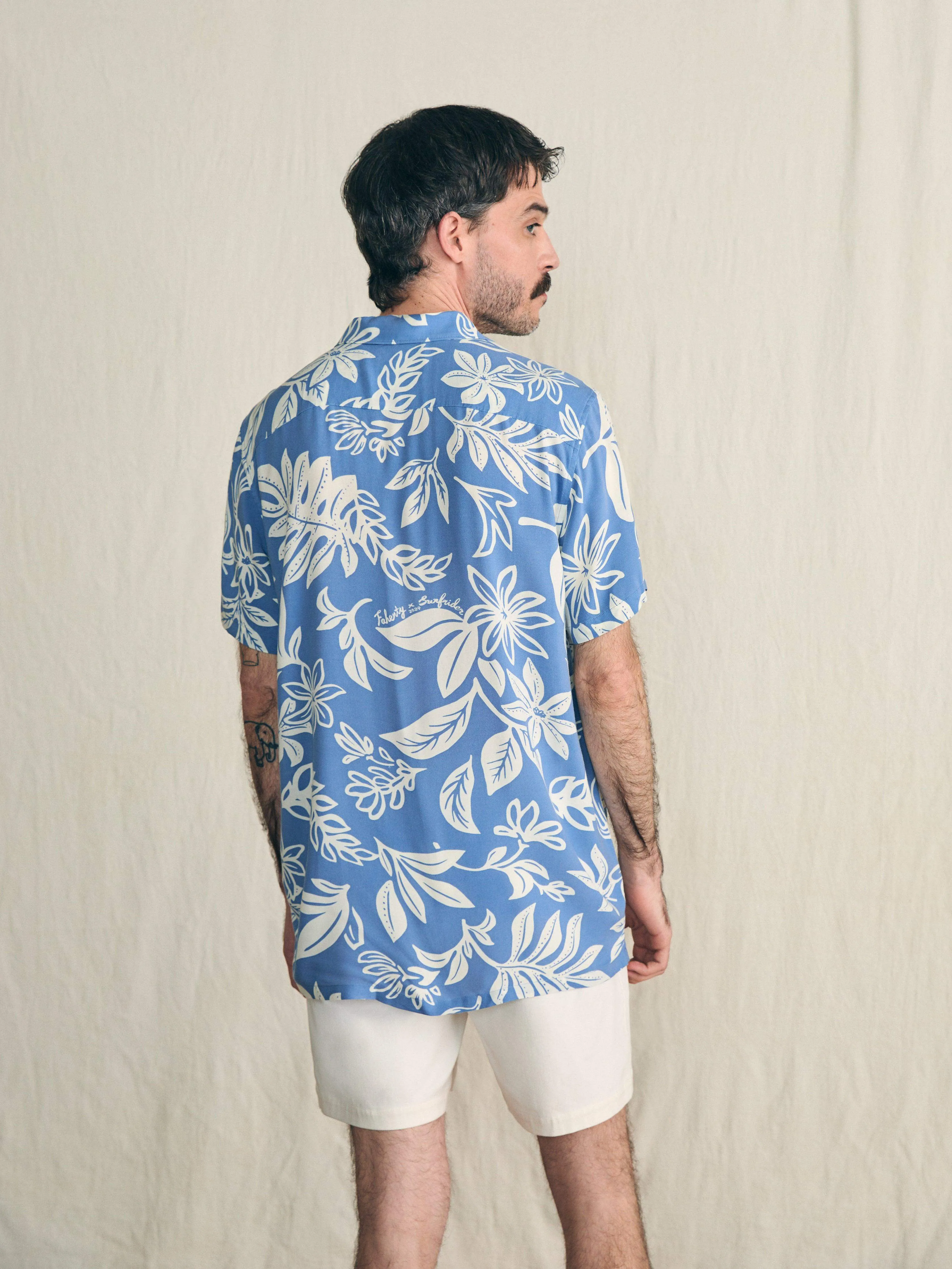 Short-Sleeve Surfrider Rayon Camp Shirt - Sky Floral