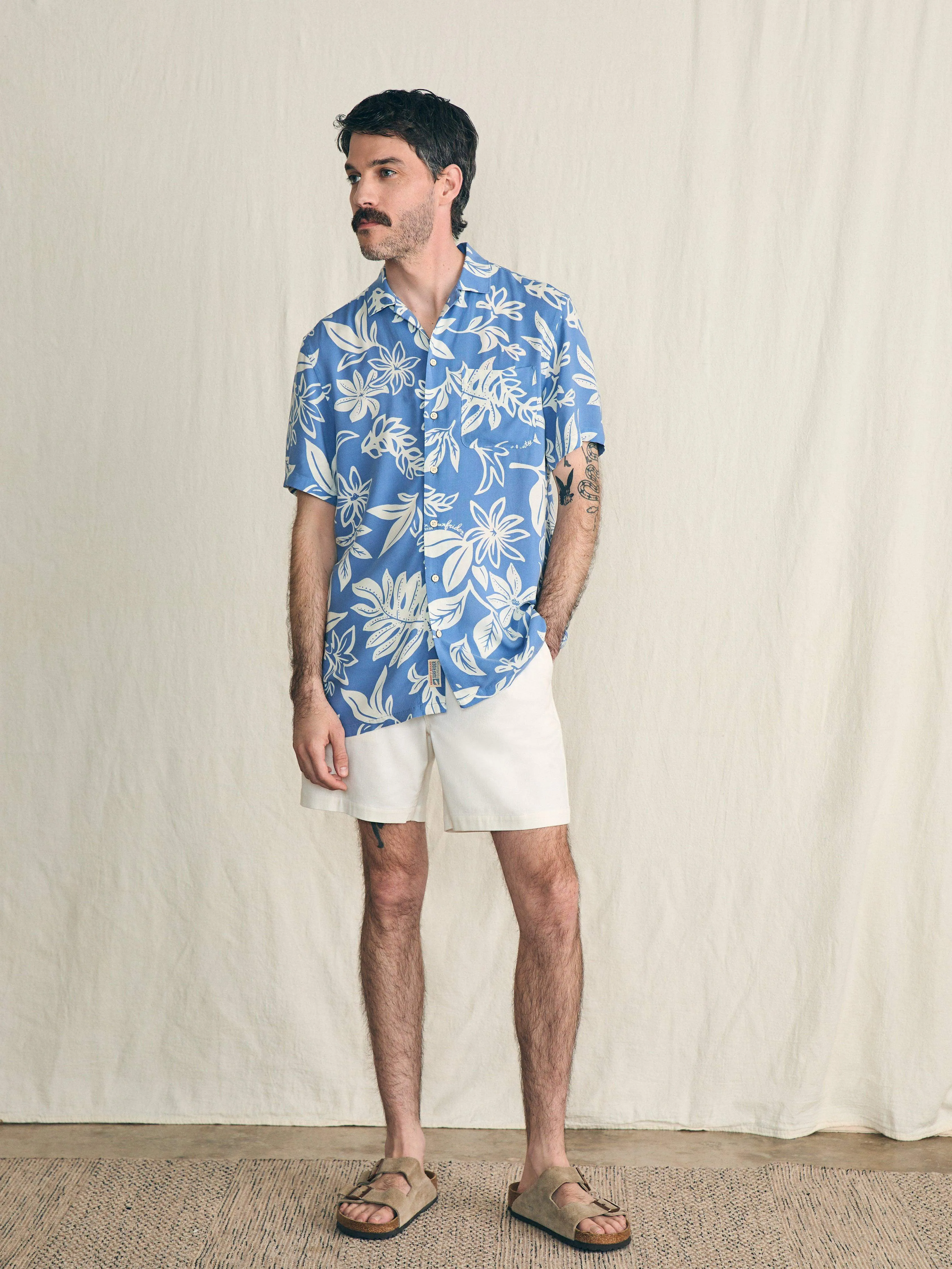 Short-Sleeve Surfrider Rayon Camp Shirt - Sky Floral