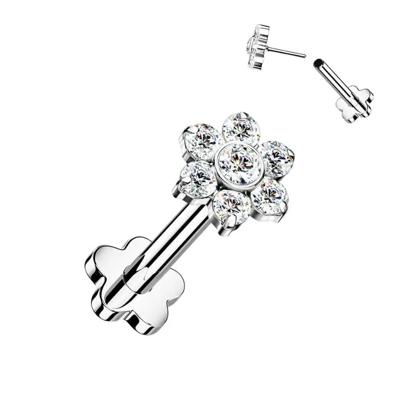 Single Titanium CZ Flower Cartilage Hypoallergenic Stud