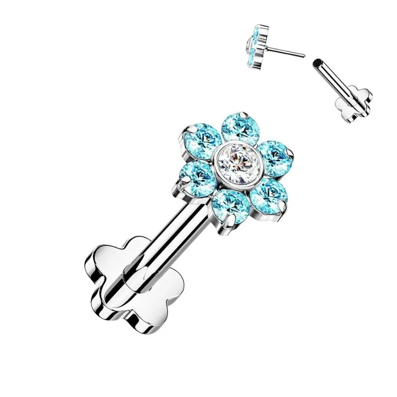 Single Titanium CZ Flower Cartilage Hypoallergenic Stud