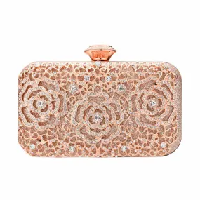 Stone Flower Glittered Evening Tote Clutch Crossbody Bag