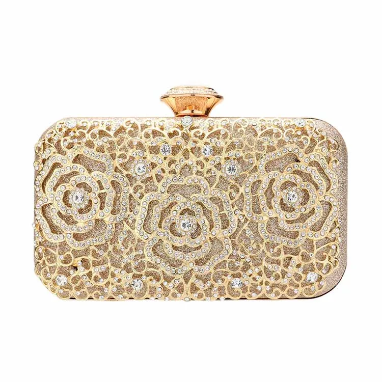 Stone Flower Glittered Evening Tote Clutch Crossbody Bag