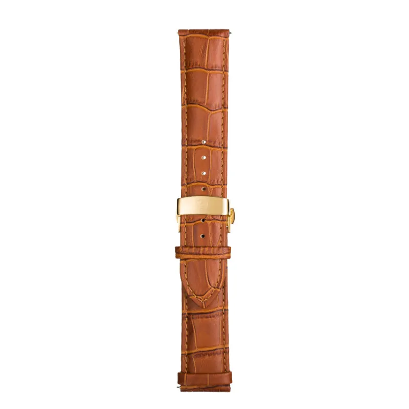 Tan Calfskin Leather Watch Band w/ Gold Accent