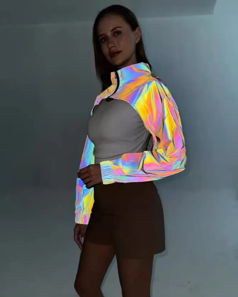 Techwear Colorful Reflective Short Jacket Top