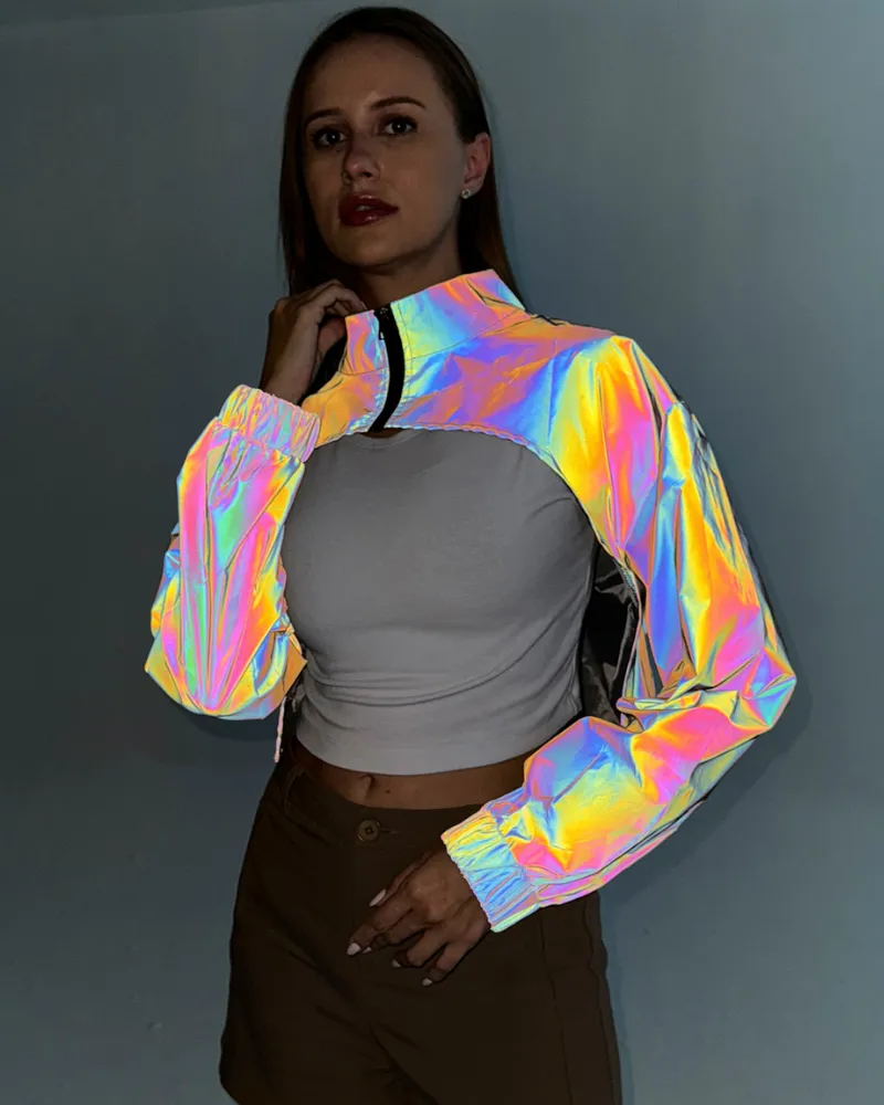 Techwear Colorful Reflective Short Jacket Top