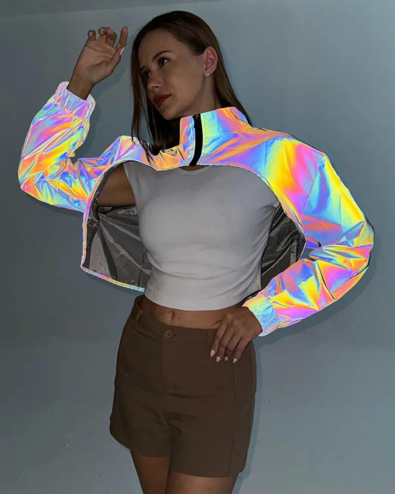 Techwear Colorful Reflective Short Jacket Top