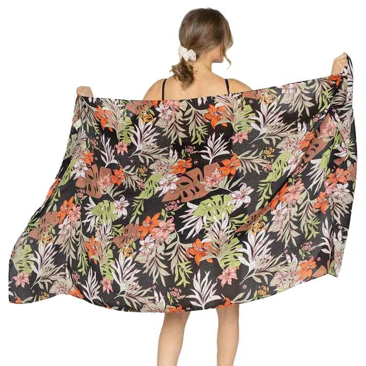 Tropical Leaf Flower Printed Oblong Scarf