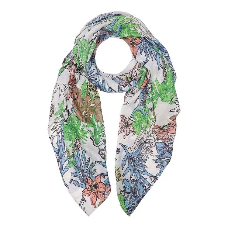 Tropical Leaf Flower Printed Oblong Scarf