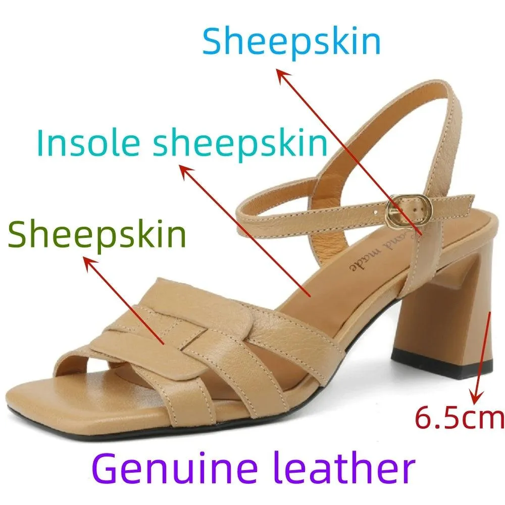 TSS87 Women's Casual Shoes - Leather Sandals - Thick High Heels