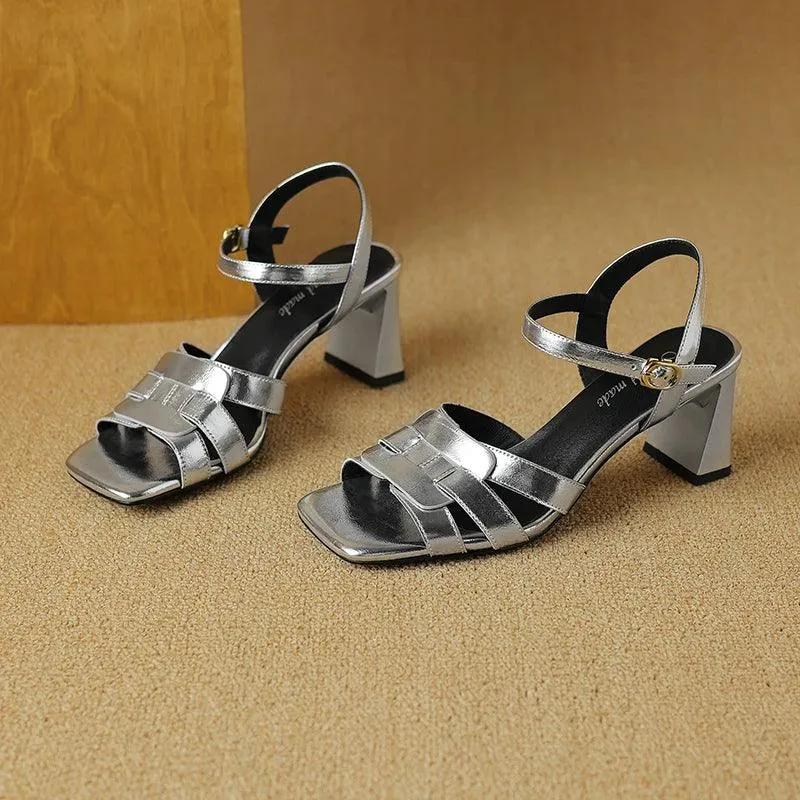 TSS87 Women's Casual Shoes - Leather Sandals - Thick High Heels