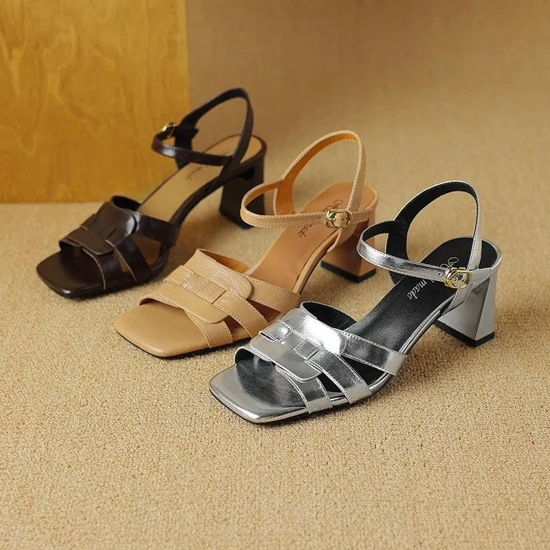 TSS87 Women's Casual Shoes - Leather Sandals - Thick High Heels