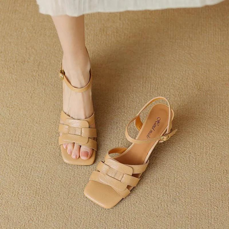 TSS87 Women's Casual Shoes - Leather Sandals - Thick High Heels