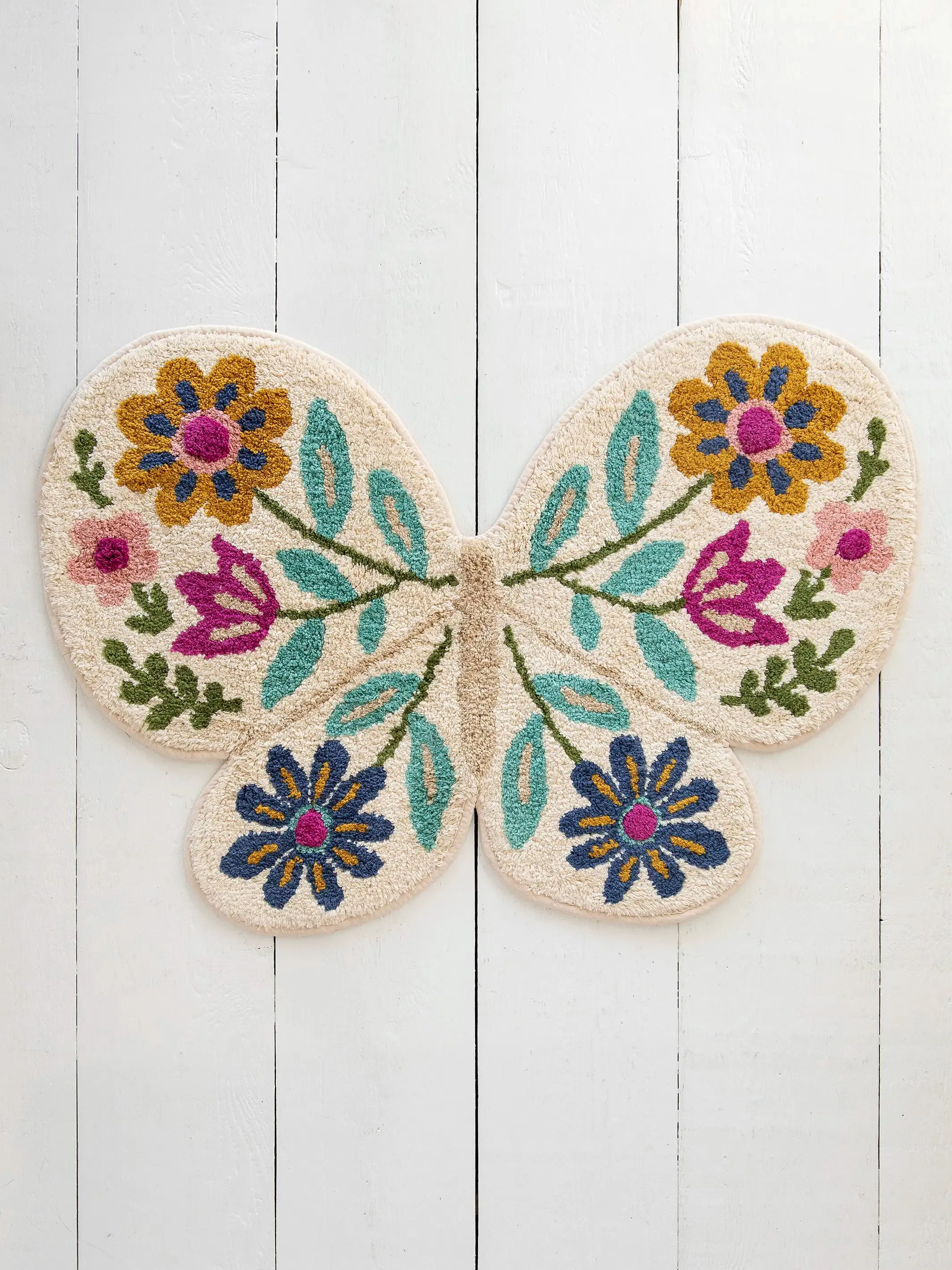 Tufted Cotton Bath Mat - Cream Butterfly