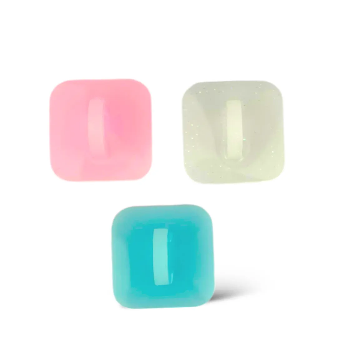 Variety 3 Pack - White Shimmer, Pink, Blue Square Stick-On Hooks