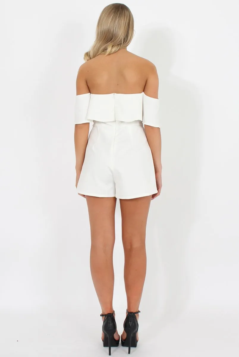 White Off The Should Frill Playsuit - Annalix