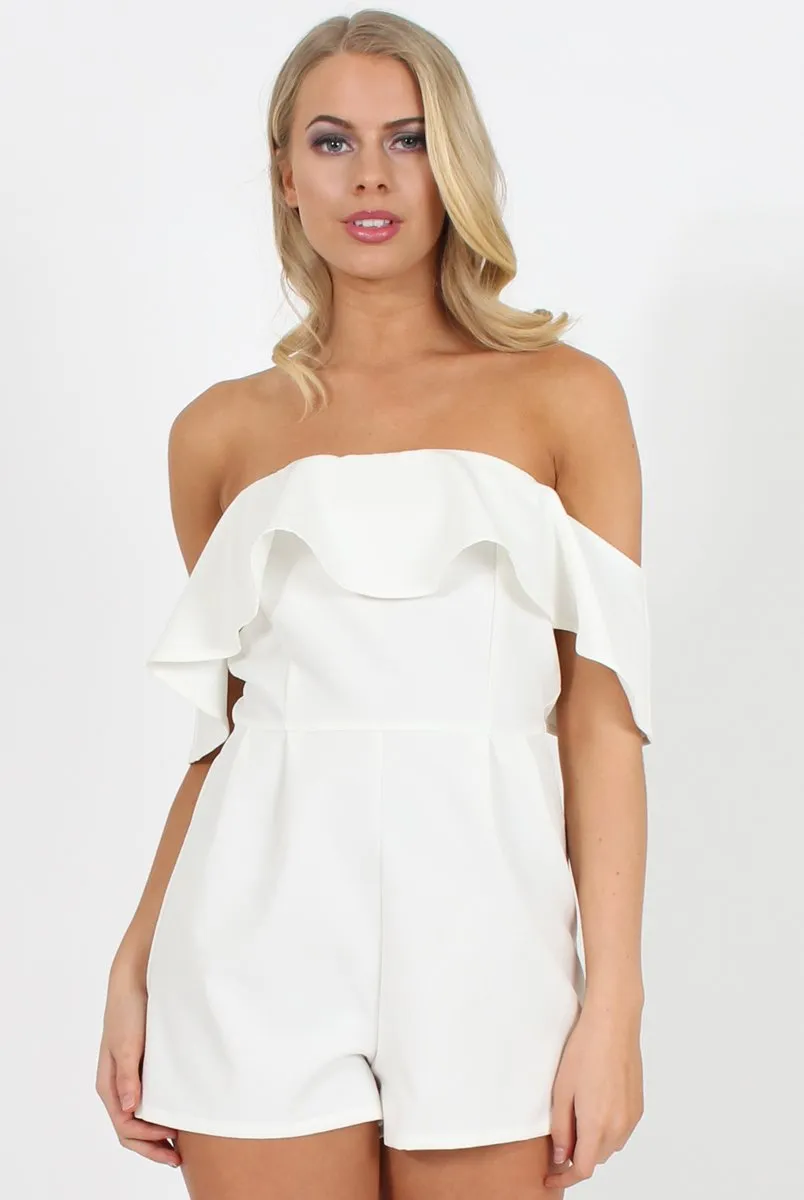 White Off The Should Frill Playsuit - Annalix