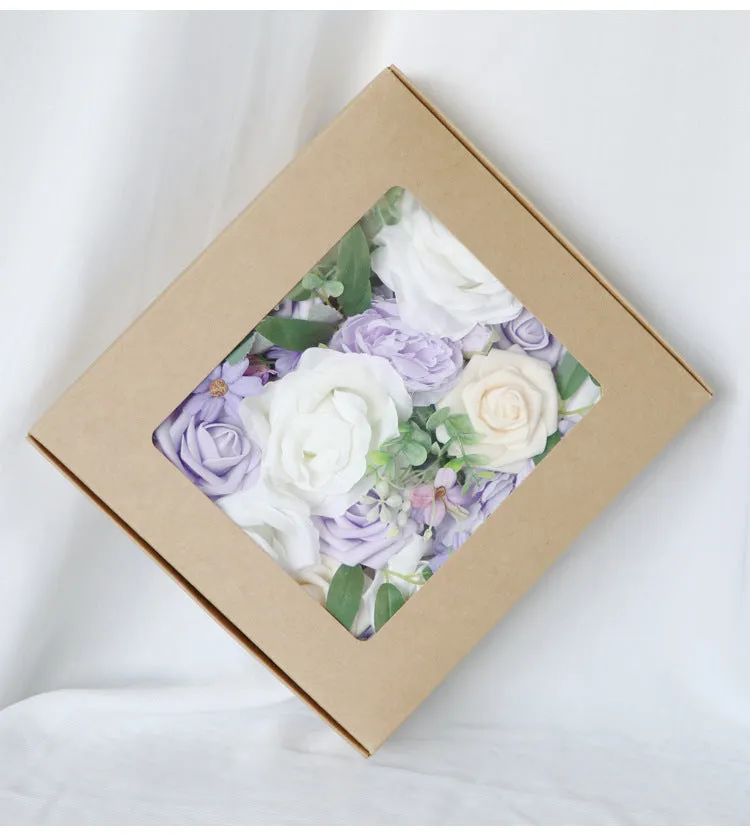 White Purple Roses Flower Box Silk Flower for Wedding Party Decor Proposal