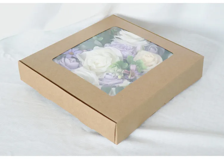 White Purple Roses Flower Box Silk Flower for Wedding Party Decor Proposal