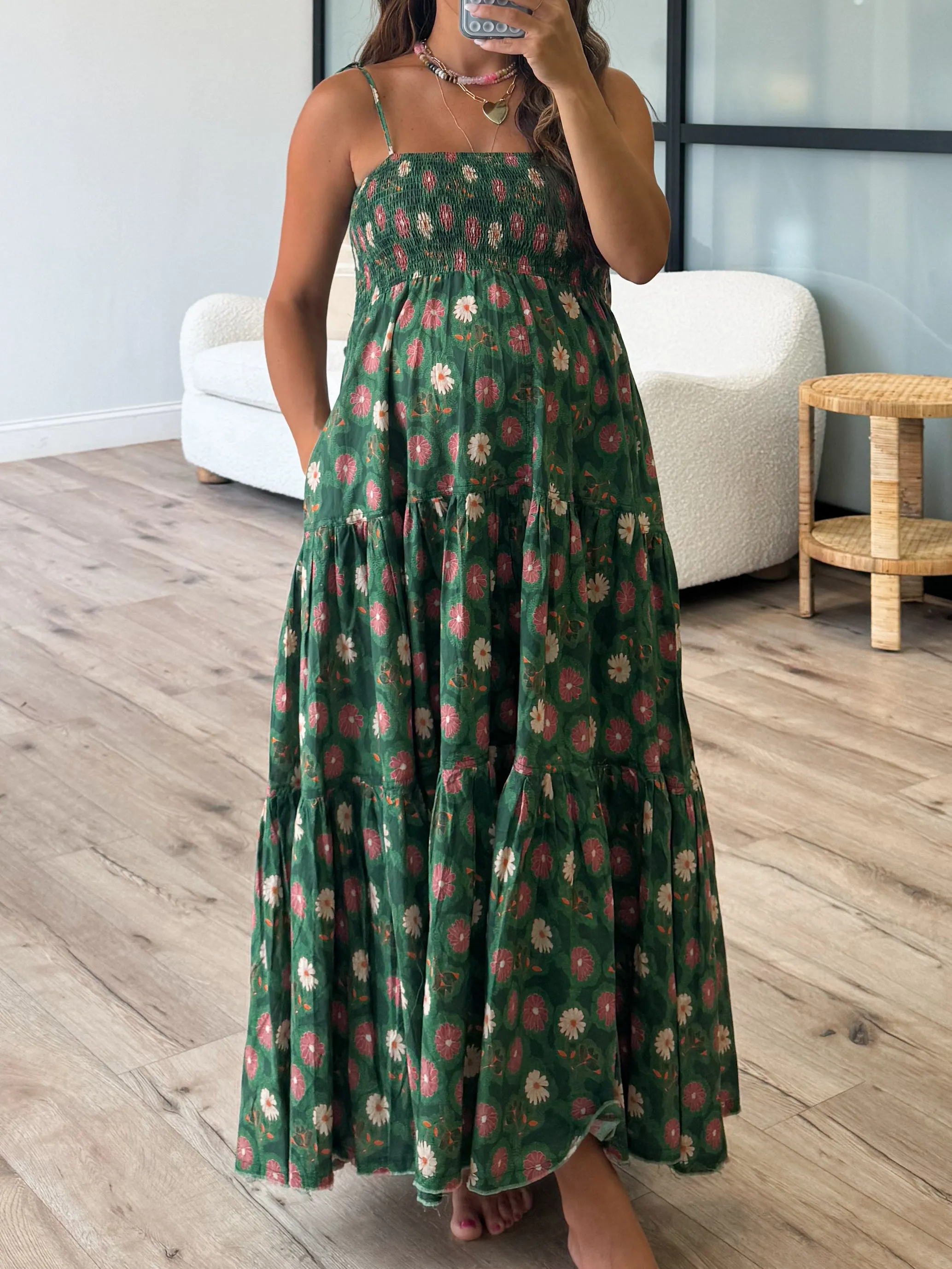 Wildflower Tiered Dress | Dark Green |  Plus Available