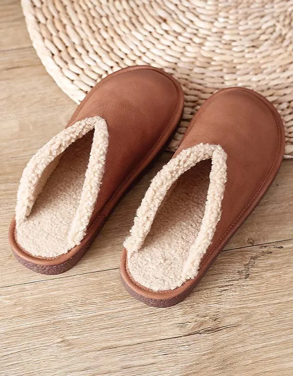 Winter Mules Plush Retro Leather Slippers