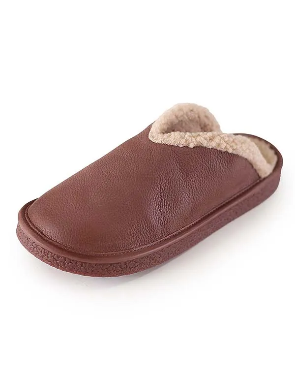 Winter Mules Plush Retro Leather Slippers