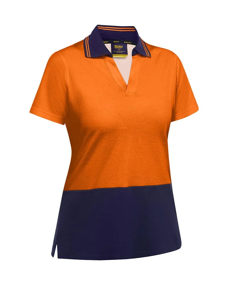 Womens Hi Vis V Neck Polo * - Orange/Navy