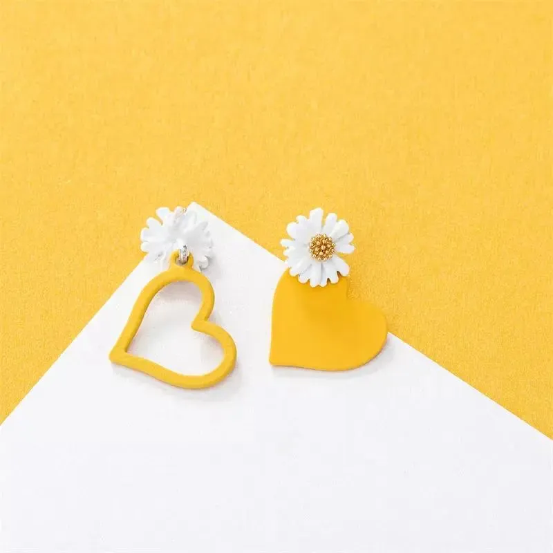 Yellow Blossom Heart Flower Drop Earrings