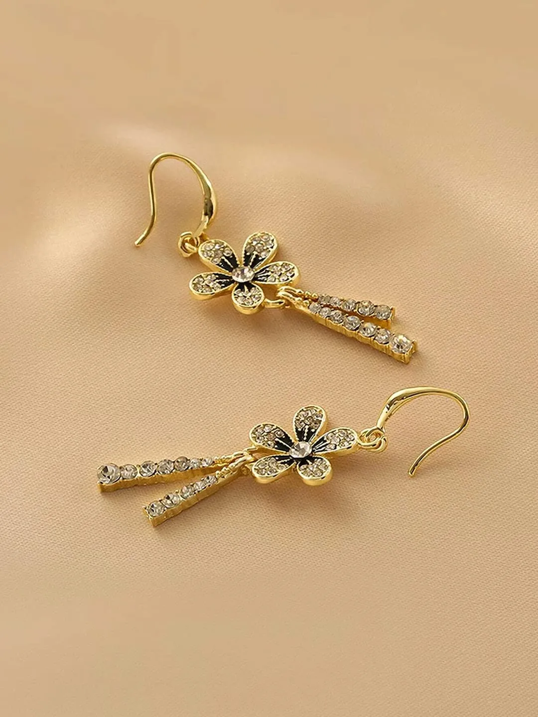 Yellow Chimes Earrings For Women Gold Toned Crystal Studded Flower Drop Chain Tassel Dangler Earrings For Women and Girls