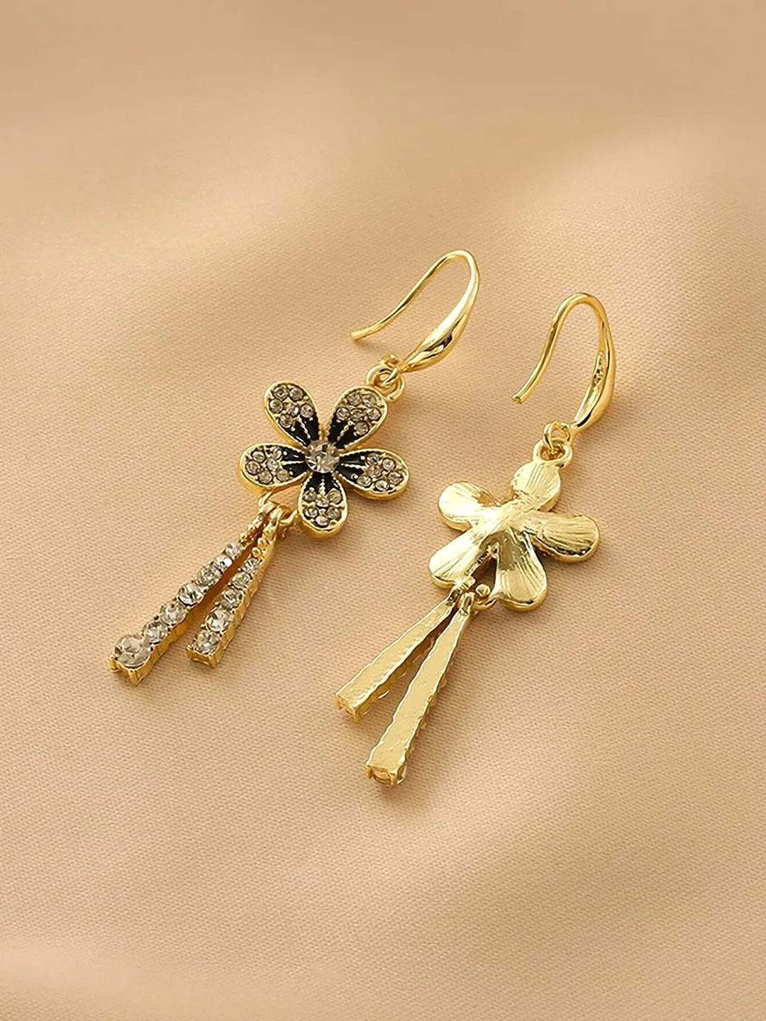 Yellow Chimes Earrings For Women Gold Toned Crystal Studded Flower Drop Chain Tassel Dangler Earrings For Women and Girls