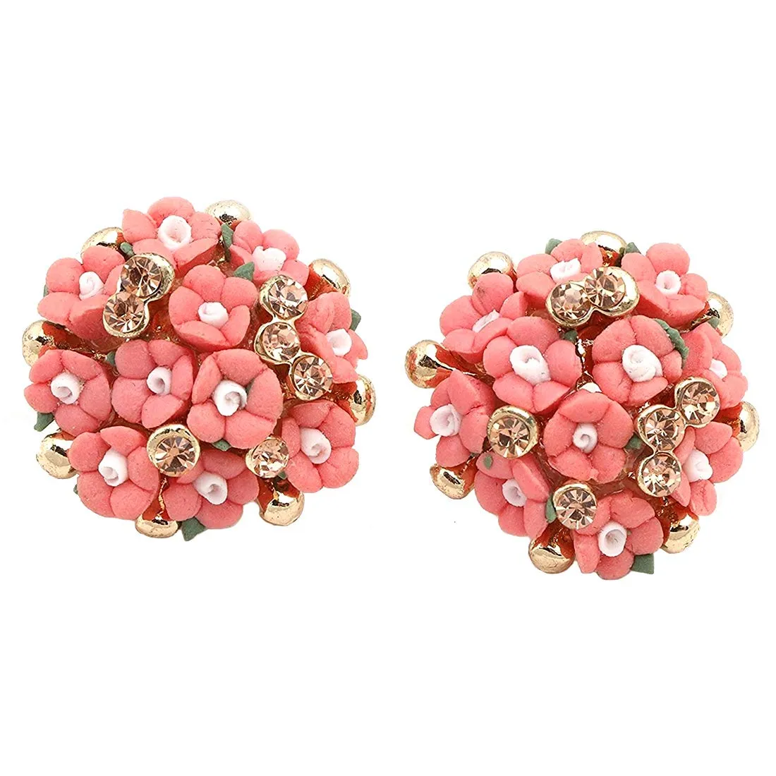 Yellow Chimes Flower Studs Fancy Earrings for Girls and Women (English Pink and Pink Rose) (Green)