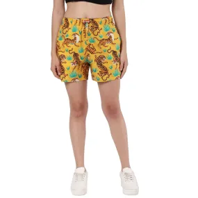 Yellow Tigers Boxer Shorts For Women